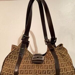 Fendi Brown and Black Shoulder Bag with Iconic Monogram Design